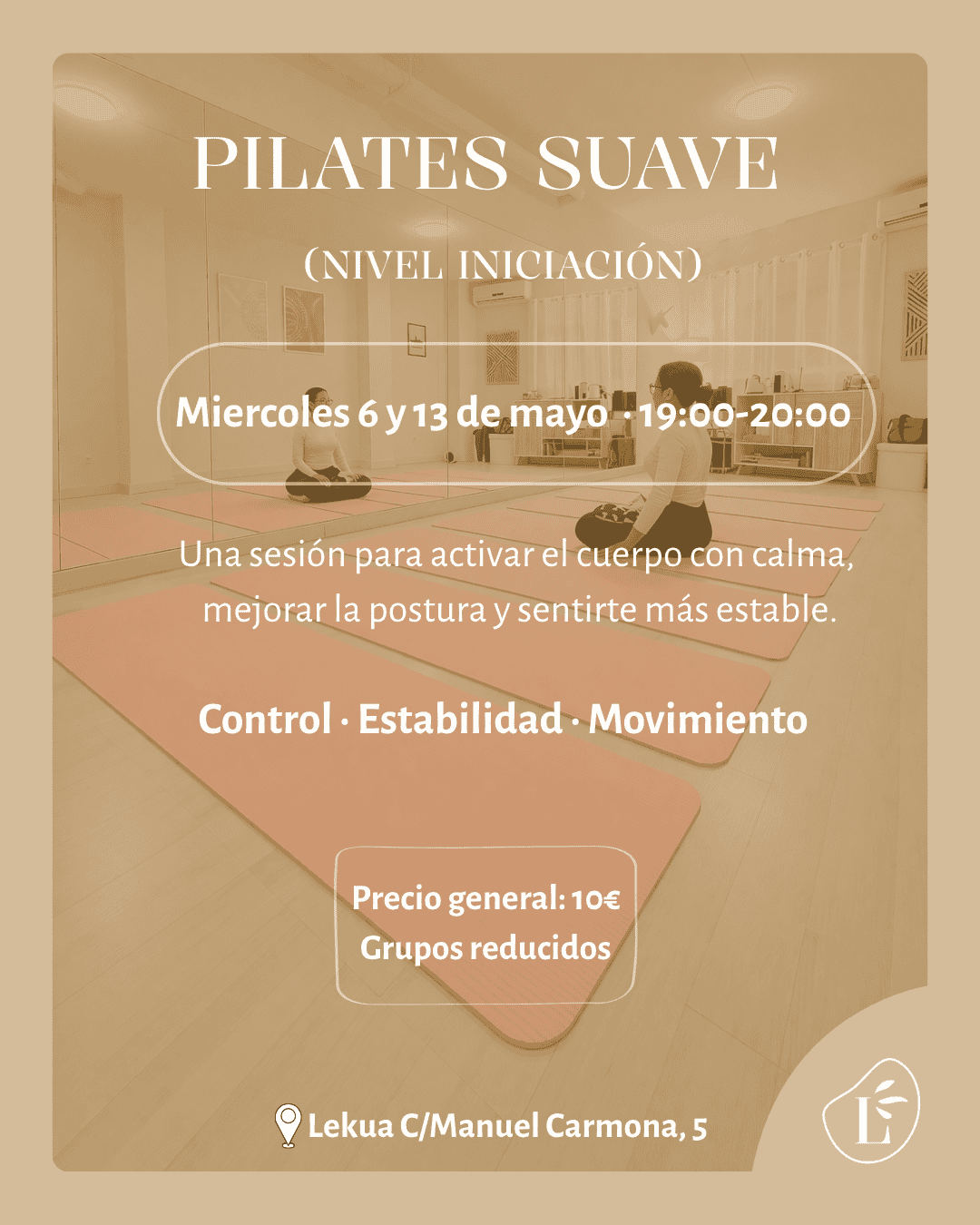 Relajante clase de Pilates suave para iniciación en Lekua, centro de bienestar en la calle Manuel Ca.